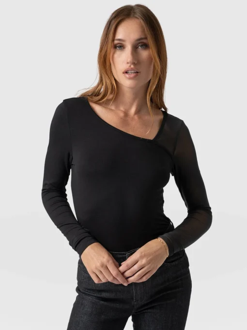 Saint and Sofia Aimee Cut Out Long Sleeve Tee - Black