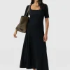Saint and Sofia Akia Short Sleeve Dress - Black Textured