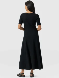 Saint and Sofia Akia Short Sleeve Dress - Black Textured