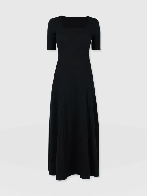 Saint and Sofia Akia Short Sleeve Dress - Black Textured