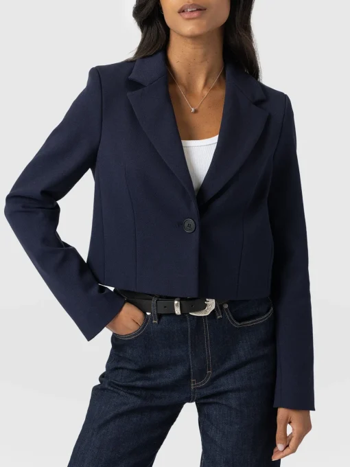 Saint and Sofia Astrid Cropped Blazer - Navy