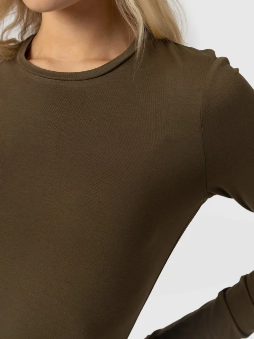 Saint and Sofia Austen Crew Neck Long Sleeve Tee - Khaki