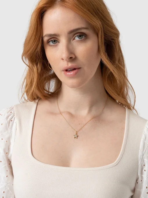 Saint and Sofia Cavendish Square Neck Tee - Cream Broderie