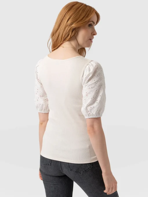 Saint and Sofia Cavendish Square Neck Tee - Cream Broderie