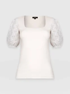 Saint and Sofia Cavendish Square Neck Tee - Cream Broderie