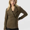 Saint and Sofia Cotton Biker Jacket - Khaki - Cream Stripe