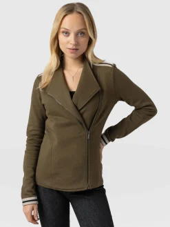 Saint and Sofia Cotton Biker Jacket - Khaki - Cream Stripe