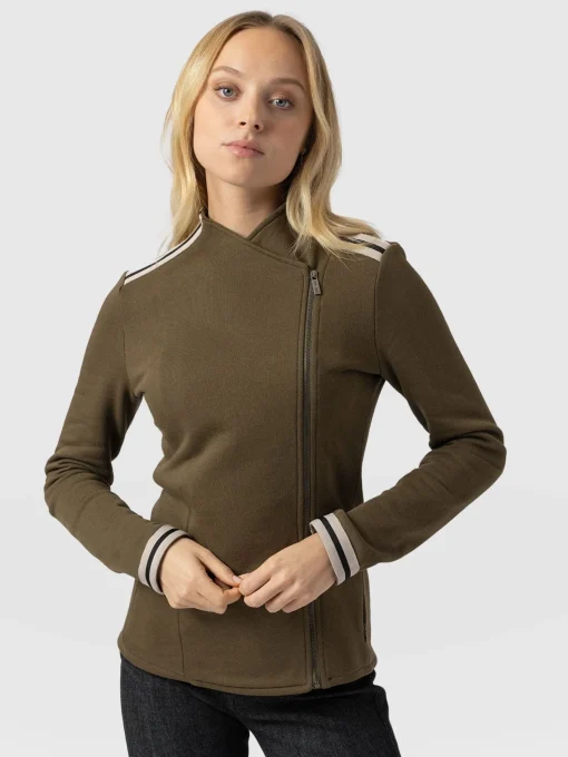 Saint and Sofia Cotton Biker Jacket - Khaki - Cream Stripe