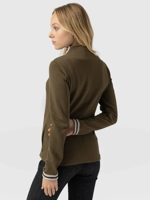 Saint and Sofia Cotton Biker Jacket - Khaki - Cream Stripe