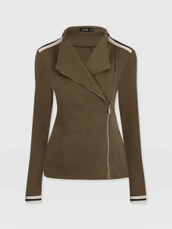Saint and Sofia Cotton Biker Jacket - Khaki - Cream Stripe