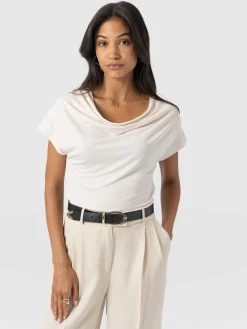 Saint and Sofia Cowl Neck Tee - Cream