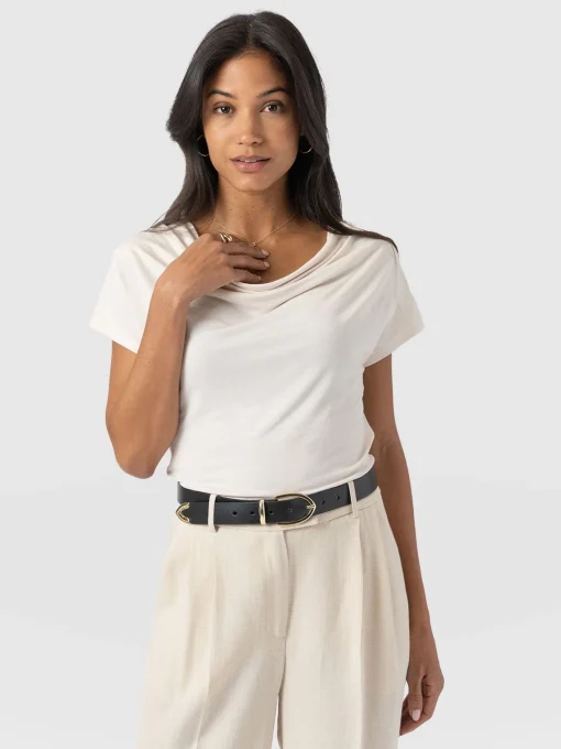Saint and Sofia Cowl Neck Tee - Cream