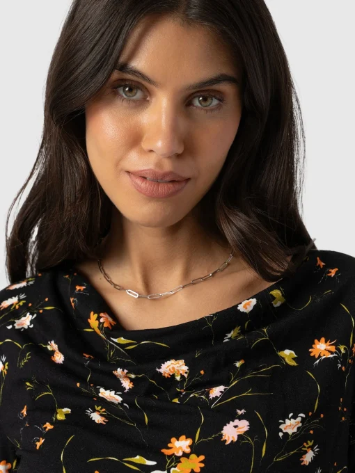 Saint and Sofia Cowl Neck Tee Long Sleeve - Black Floral