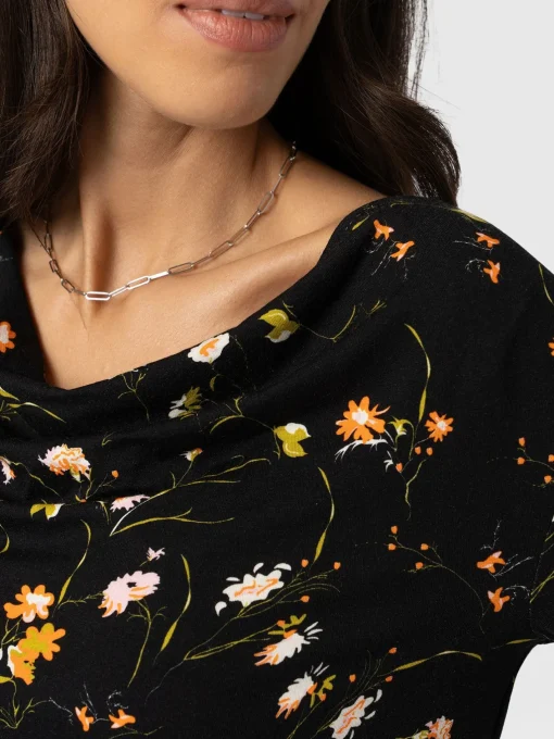 Saint and Sofia Cowl Neck Tee Long Sleeve - Black Floral