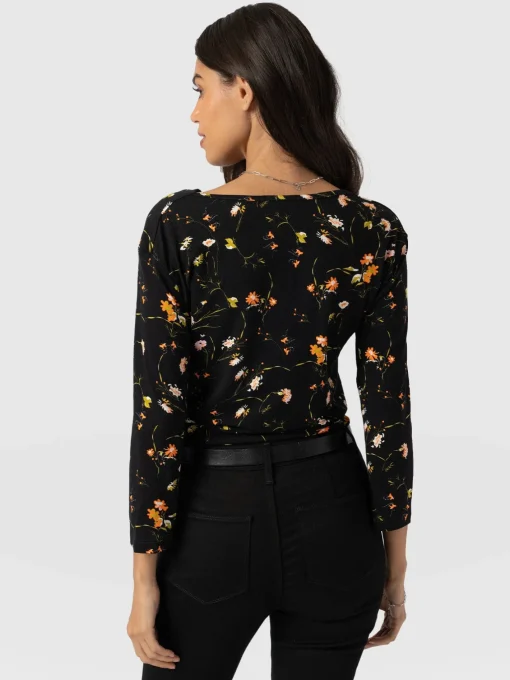 Saint and Sofia Cowl Neck Tee Long Sleeve - Black Floral