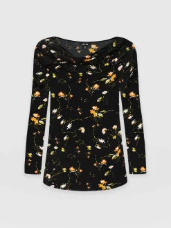 Saint and Sofia Cowl Neck Tee Long Sleeve - Black Floral