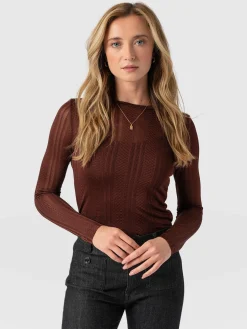 Saint and Sofia Demi Lace Long Sleeve Tee - Maroon