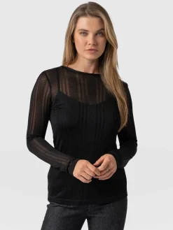 Saint and Sofia Demi Lace Long Sleeve Tee - Black