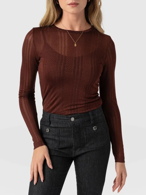 Saint and Sofia Demi Lace Long Sleeve Tee - Maroon