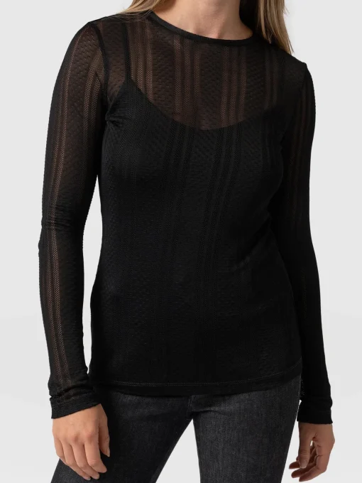 Saint and Sofia Demi Lace Long Sleeve Tee - Black