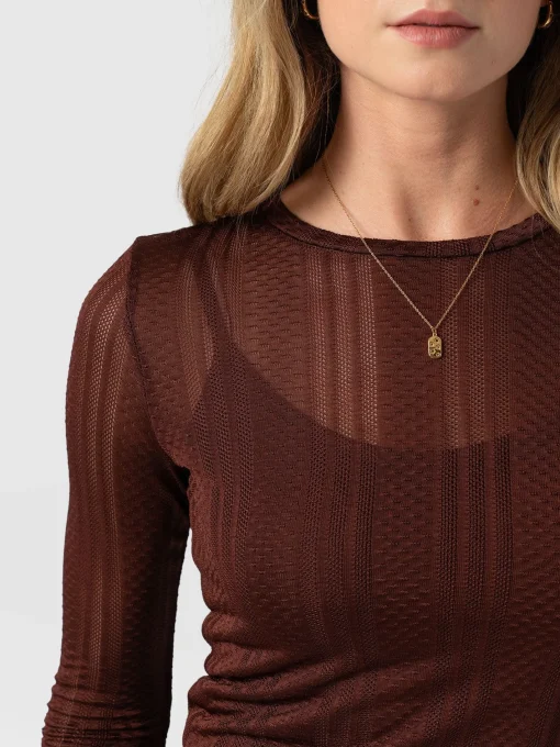 Saint and Sofia Demi Lace Long Sleeve Tee - Maroon