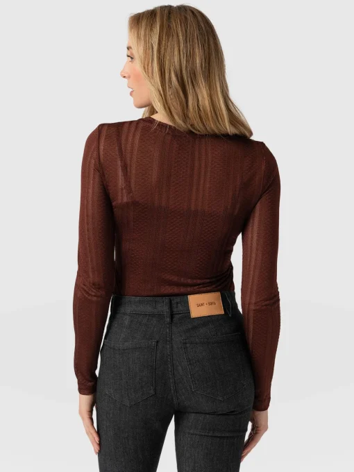 Saint and Sofia Demi Lace Long Sleeve Tee - Maroon