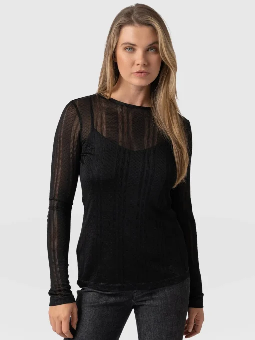 Saint and Sofia Demi Lace Long Sleeve Tee - Black