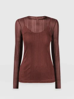 Saint and Sofia Demi Lace Long Sleeve Tee - Maroon