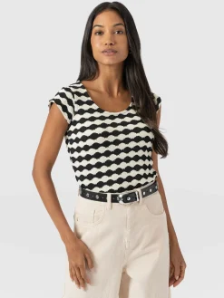 Saint and Sofia Elise Scoop Neck Tee - Black/Cream