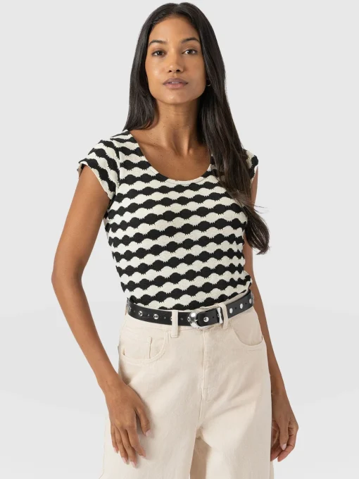 Saint and Sofia Elise Scoop Neck Tee - Black/Cream