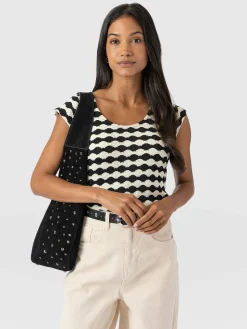 Saint and Sofia Elise Scoop Neck Tee - Black/Cream