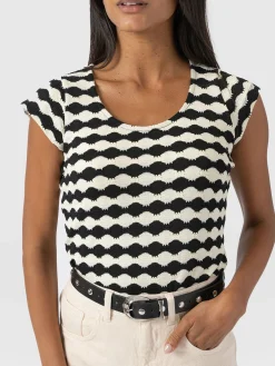 Saint and Sofia Elise Scoop Neck Tee - Black/Cream