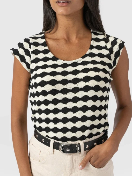 Saint and Sofia Elise Scoop Neck Tee - Black/Cream