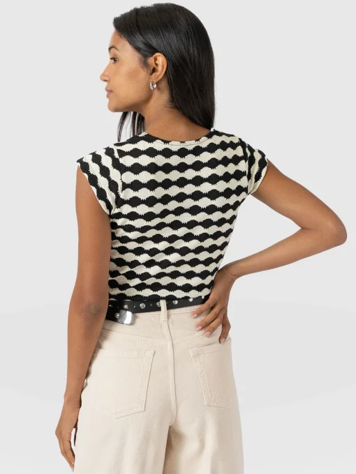 Saint and Sofia Elise Scoop Neck Tee - Black/Cream