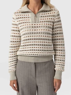 Saint and Sofia Ester Quarter Zip Knit - Beige