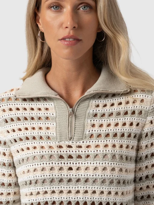Saint and Sofia Ester Quarter Zip Knit - Beige
