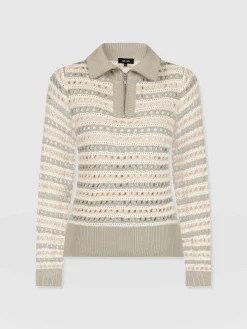 Saint and Sofia Ester Quarter Zip Knit - Beige