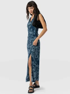 Saint and Sofia Faye Cowl Neck Dress - Blue Marble