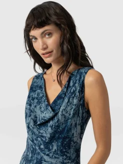 Saint and Sofia Faye Cowl Neck Dress - Blue Marble