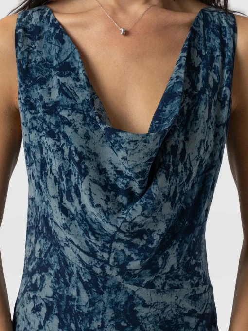 Saint and Sofia Faye Cowl Neck Dress - Blue Marble