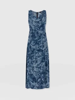 Saint and Sofia Faye Cowl Neck Dress - Blue Marble