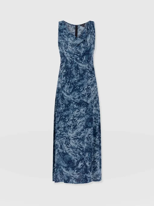 Saint and Sofia Faye Cowl Neck Dress - Blue Marble