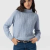 Saint and Sofia Glen Cable Knit Sweater - Pale Blue