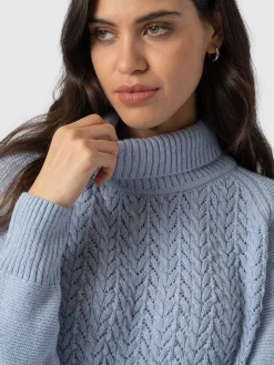 Saint and Sofia Glen Cable Knit Sweater - Pale Blue