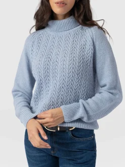 Saint and Sofia Glen Cable Knit Sweater - Pale Blue