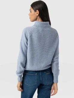 Saint and Sofia Glen Cable Knit Sweater - Pale Blue