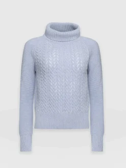 Saint and Sofia Glen Cable Knit Sweater - Pale Blue
