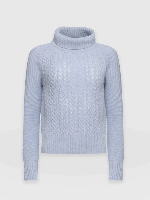 Saint and Sofia Glen Cable Knit Sweater - Pale Blue
