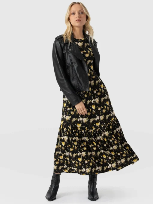 Saint and Sofia Greenwich Dress Short Sleeve - Black Daisy Floral