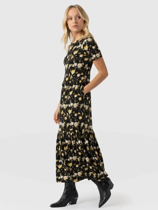 Saint and Sofia Greenwich Dress Short Sleeve - Black Daisy Floral